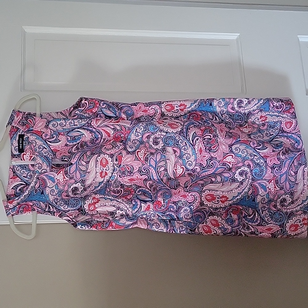 Nine West Sleeveless Pink Blue Paisley Print Pockets Cotton Dress In Size 8